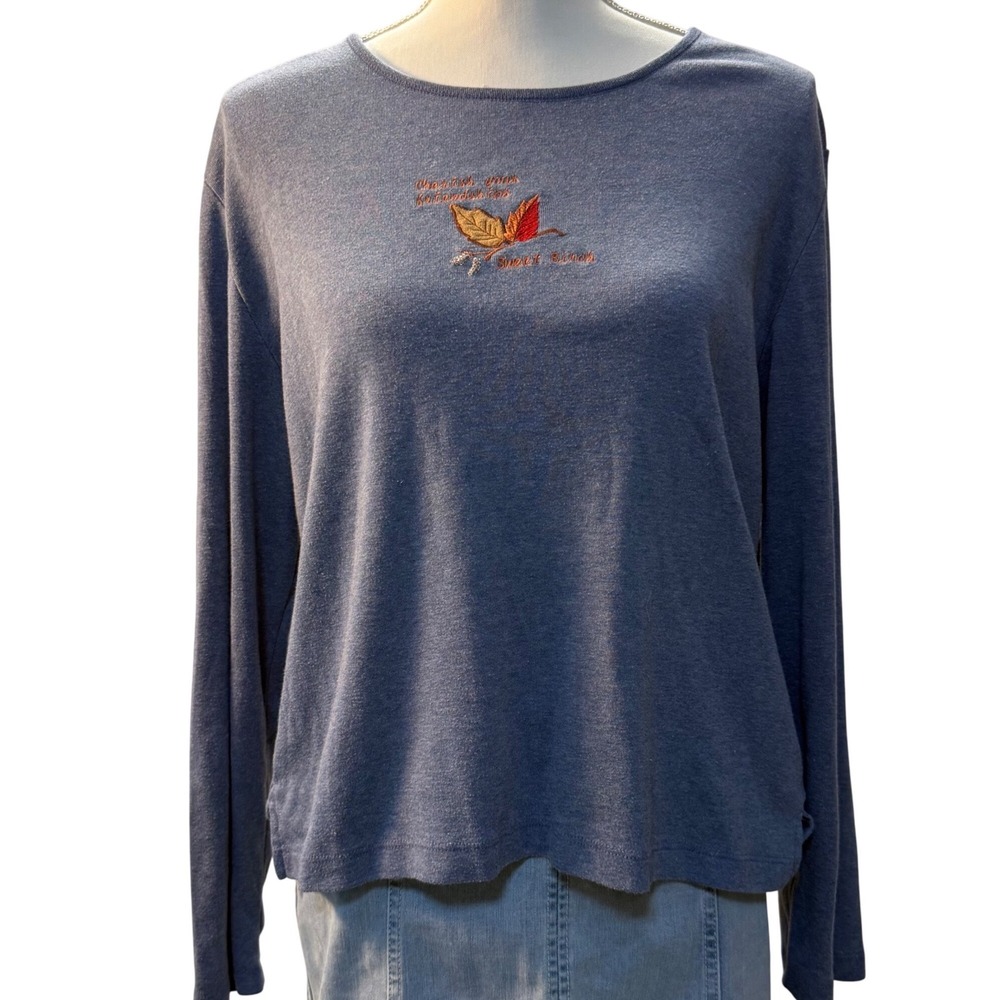 Y2K ByDesign Womens Long Sleeve Fall Leave Embroidered T Shirt XL Cotton Festive